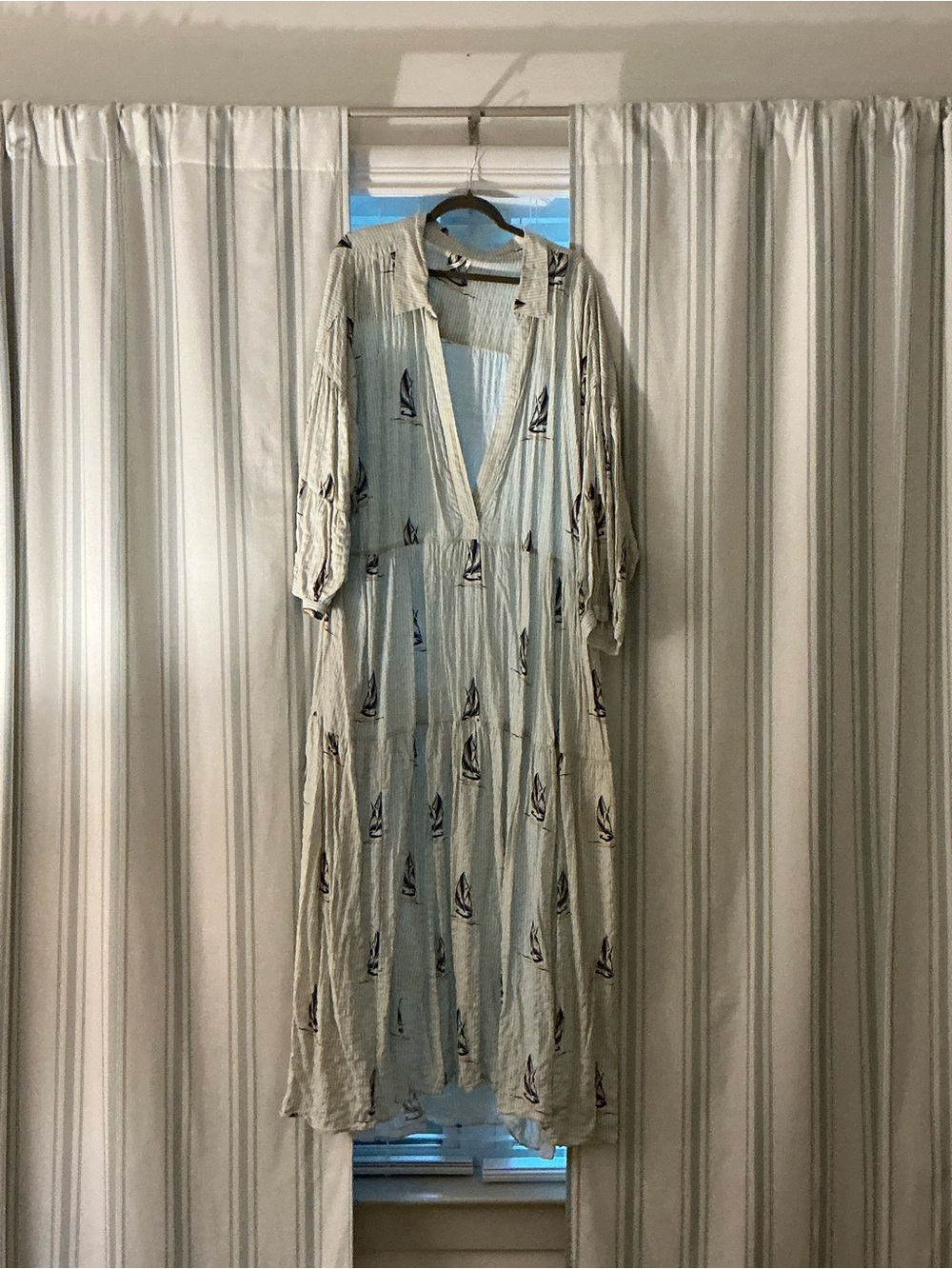 Anthropologie Carolita Light Blue Sailboat-Print Maxi Dress